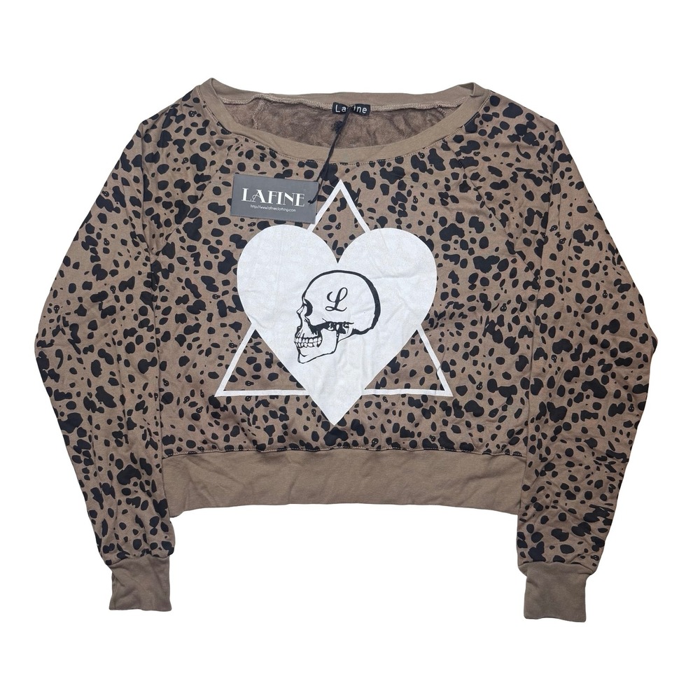 Y2K 2000s LA Fine women's skull and heart cheetah print sweatshirt sweater